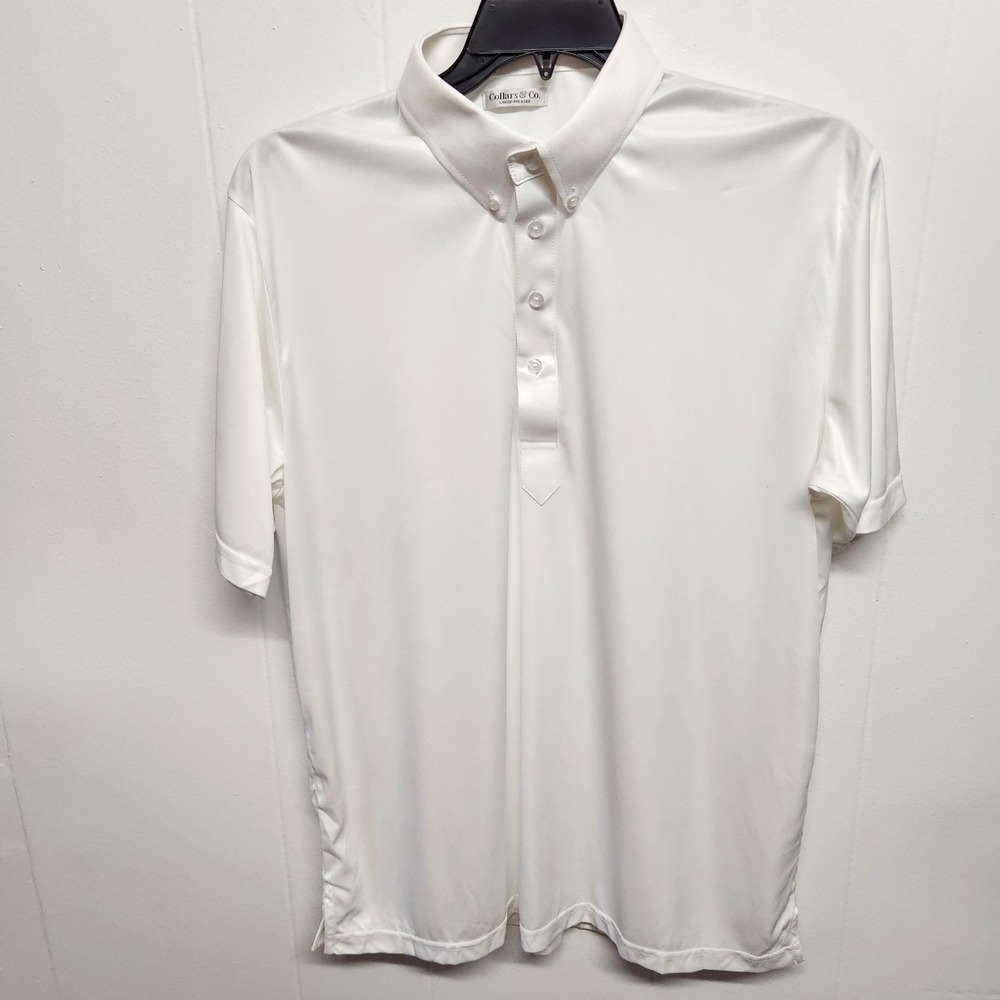 Collars & Co. Polo Shirt Mens Large White Dress Collar Relaxed Fit Polyester